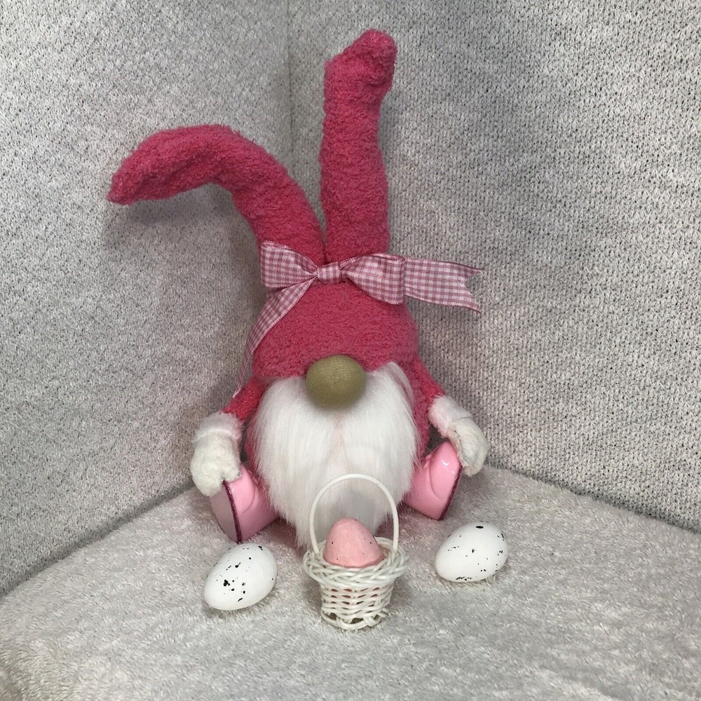 Handmade Pink Plush Easter Rabbit Gnome Egg Basket & Eggs Home Decor Eggs Gnome